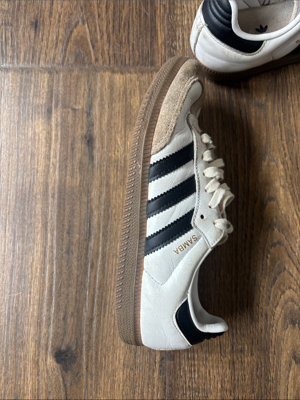 adidas Samba Retro White with Black Stripes and Brown Gum Sole - Picture 11 of 12